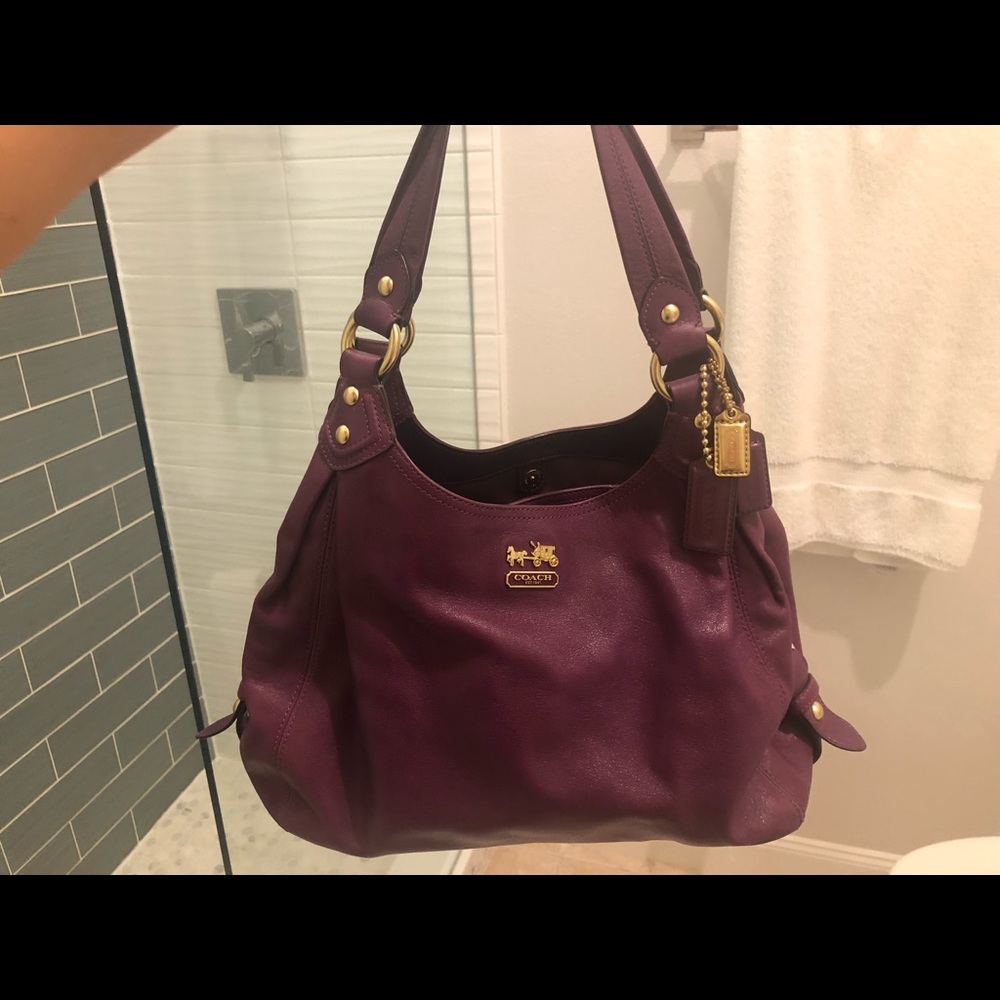 Coach Plum Madison Leather Maggie Shoulder Bag